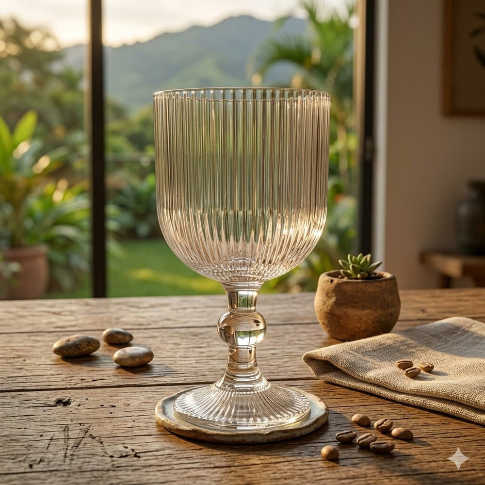 Copa de vidrio transparente 280 ml con diseño de líneas verticales acanaladas
