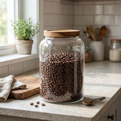 Recipiente para alimentos de vidrio 2800 ml con tapa en tono madera