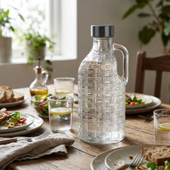 Recipiente de vidrio 100 ml diseño botella trenzado con asa lateral