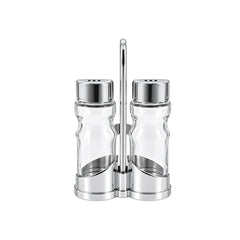 Set de dos condimenteros de vidrio con soporte