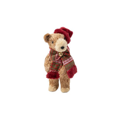 Oso decorativo navideño de 25 cm con bufanda y gorro