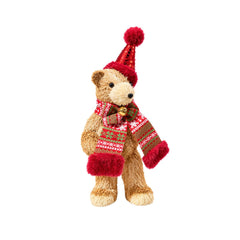 Oso decorativo navideño de 39 cm con bufanda y gorro