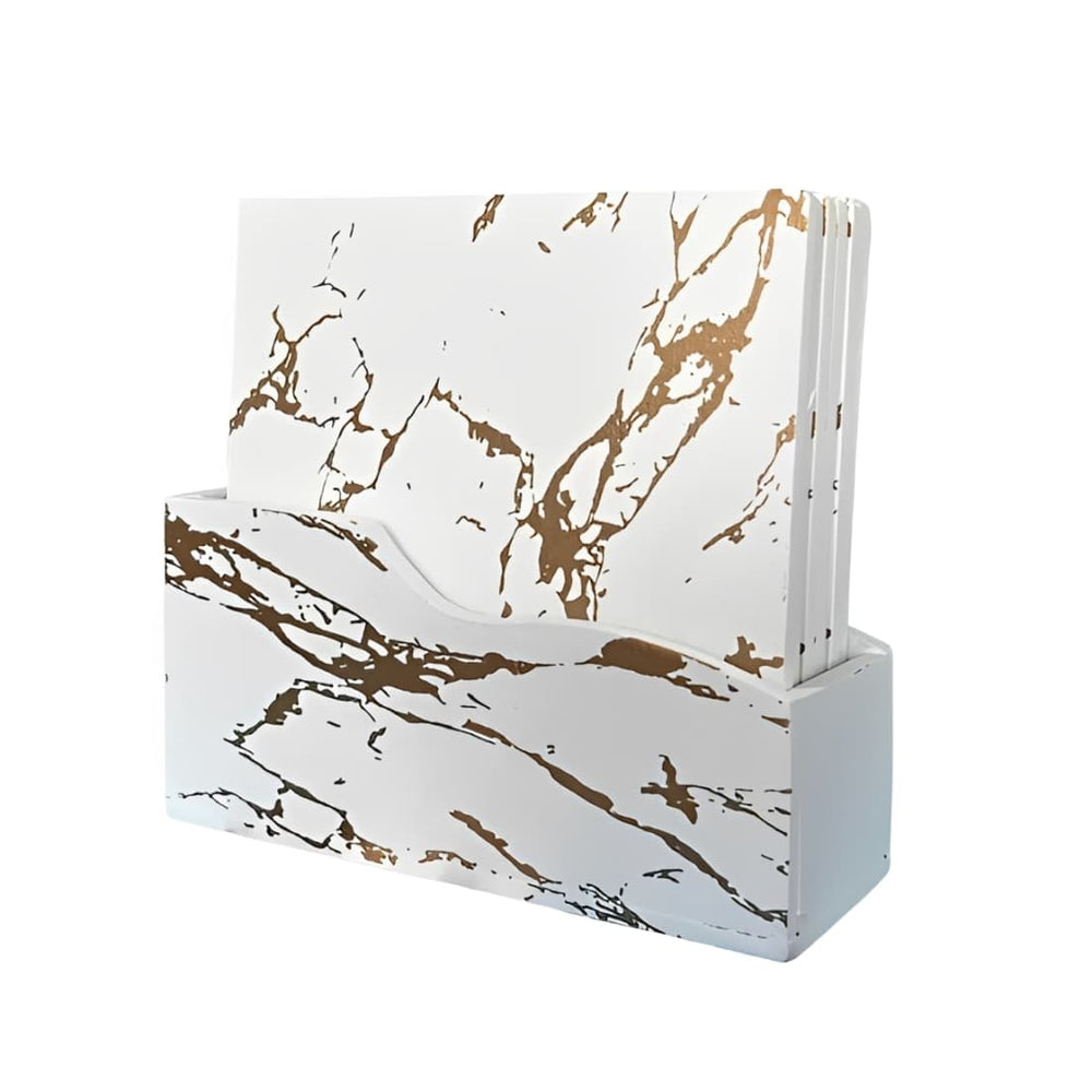 Set de portavasos rectangulares con soporte mármol dorado