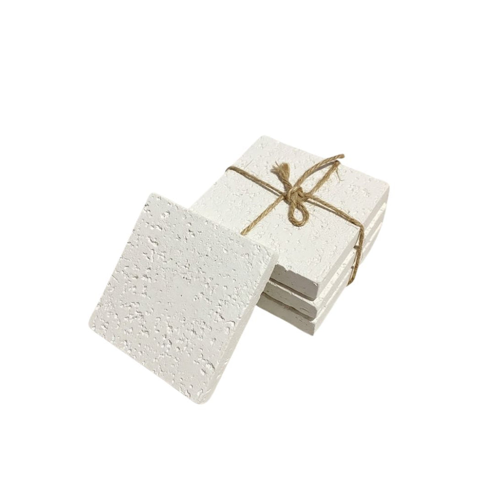 Porta vasos cuadrado en yeso blanco de 10 cm