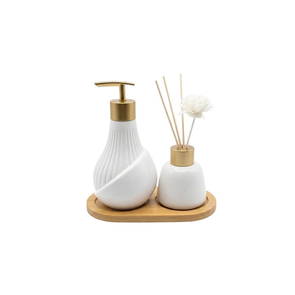 Set de baño blanco con dispensador y ambientador