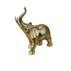 Elefante decorativo dorado de 26 cm con textura de cuadros