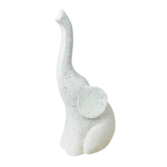 Elefante decorativo sentado blanco 29×12 cm con trompa elevada