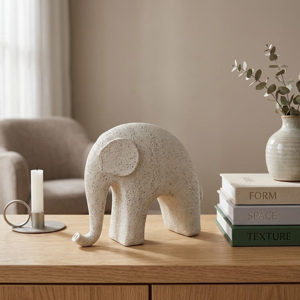 Figura decorativa elefante blanco texturizado 17×21 cm con diseño minimalista