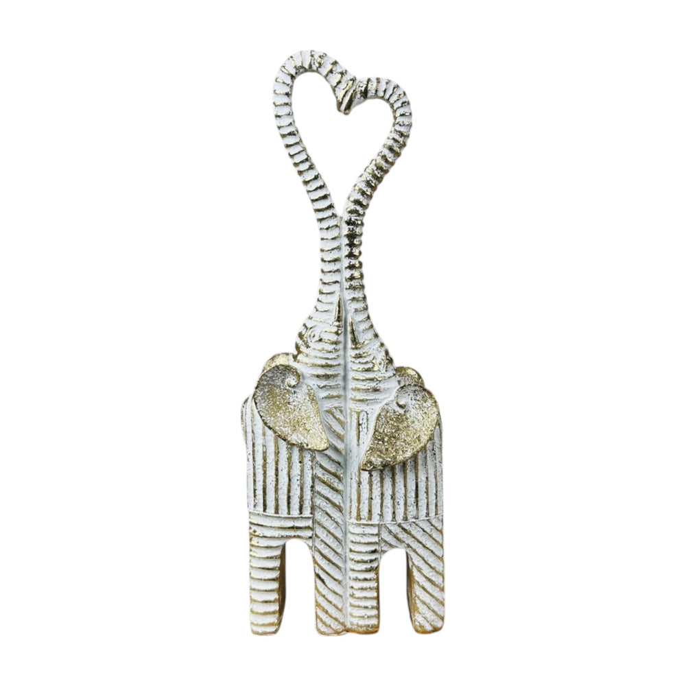 Pareja de elefantes decorativos blanco y dorado con corazón