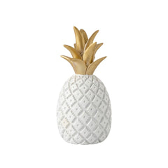 Piña decorativa blanca con corona dorada de 20 cm