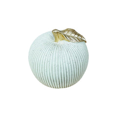 Manzana decorativa blanca 7×8 cm con hoja dorada