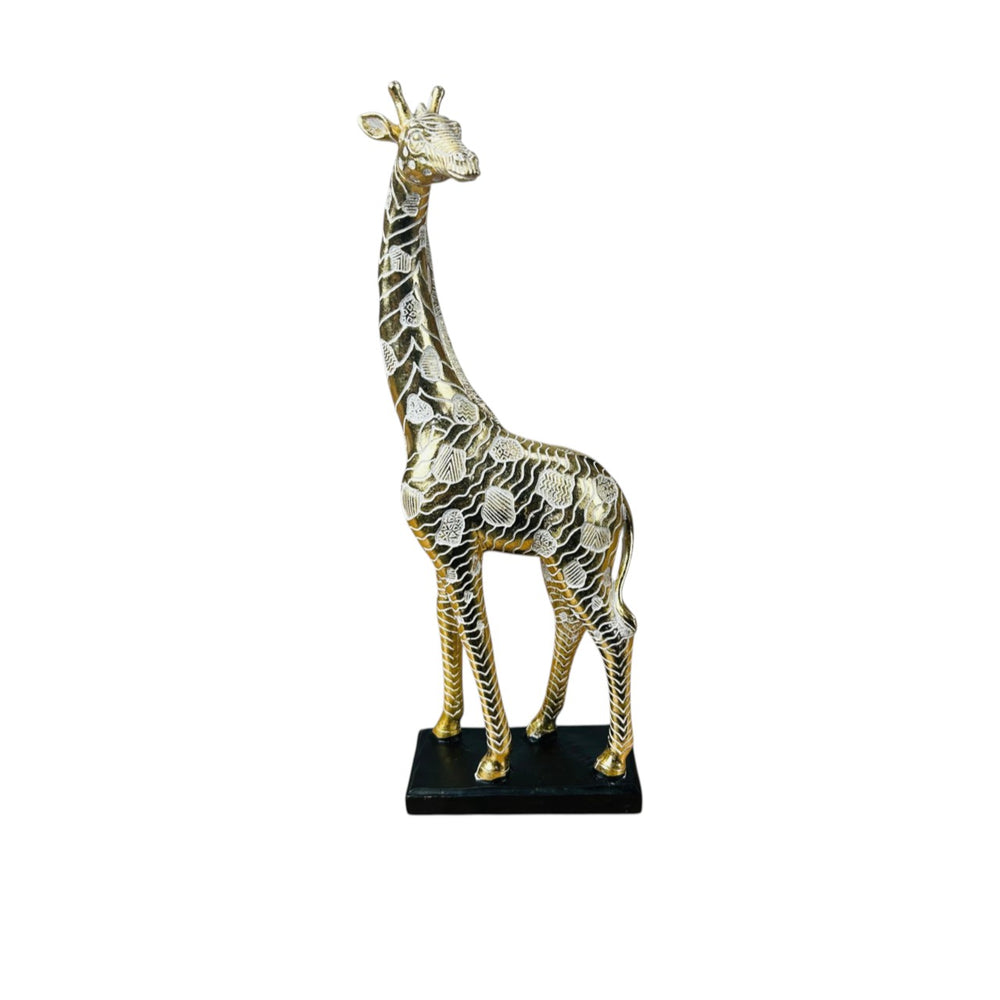 Jirafa decorativa dorada de 38×12 cm con base negra