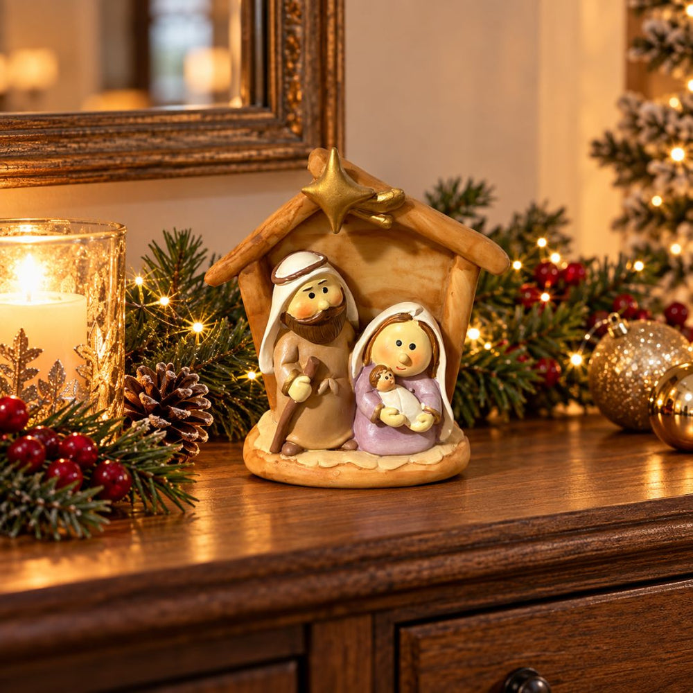 Figura decorativa Sagrada Familia de 11 cm con María José y Niño Jesús