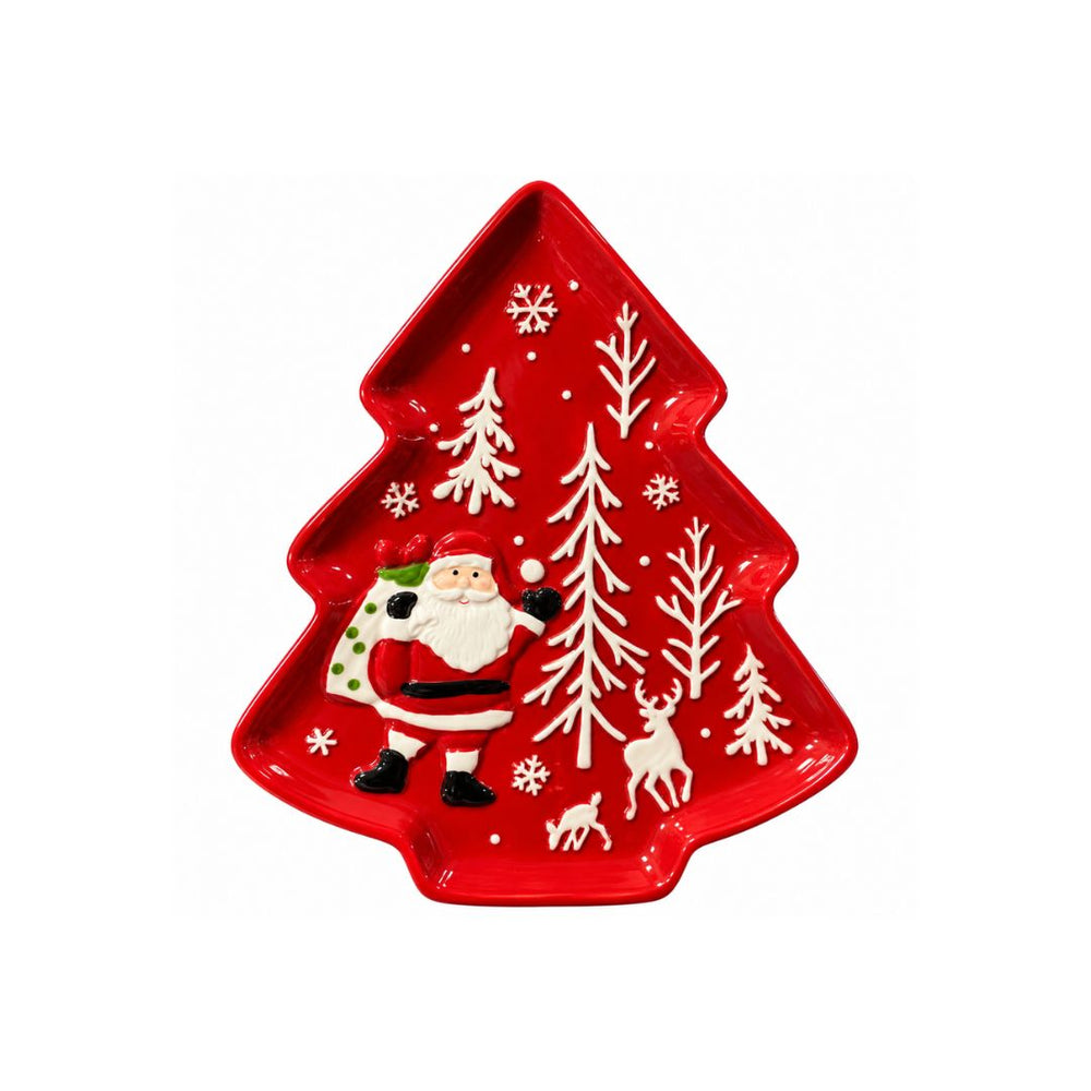 Bandeja navideña roja en forma de árbol de 26 cm