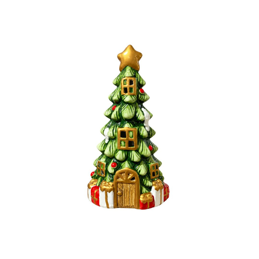 Figura decorativa de árbol de Navidad con luces y estrella dorada