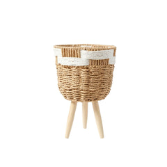 Matera tejida pequeña con soporte de madera de 21 × 19 × 35 cm