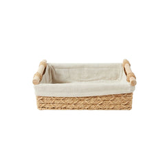 Canasta rectangular tejida con forro interior color beige