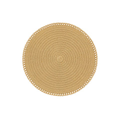 Individual circular beige claro con diseño de espiral concéntrica.