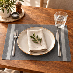 Individual Para Mesa En PVC  30X46cm Tejido Trenzado Gris
