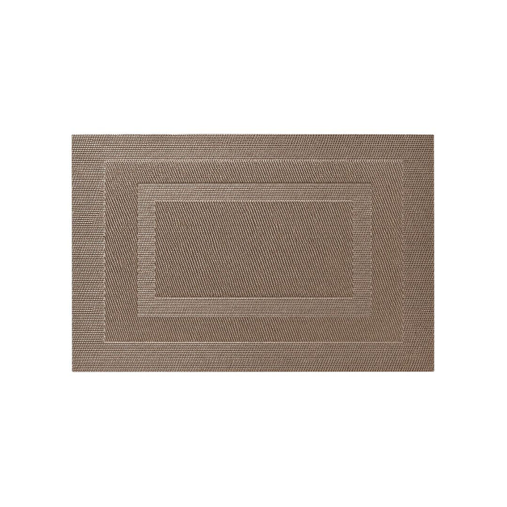 Individual rectangular dorado con diseño de marcos geométricos.