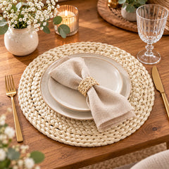 Individual para mesa redondo 37 cm en yute con diseño entrelazado natural