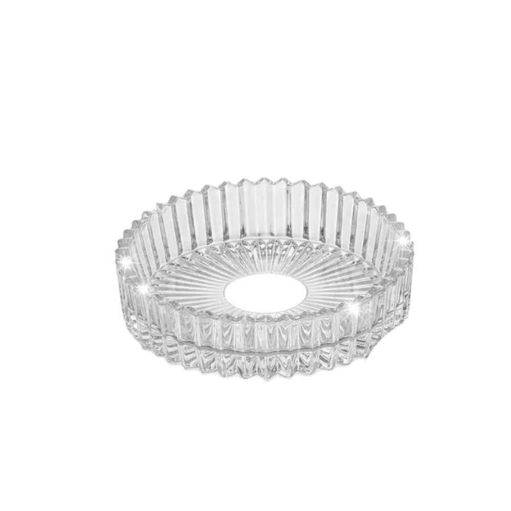 Joyero redondo en vidrio transparente con relieve radial