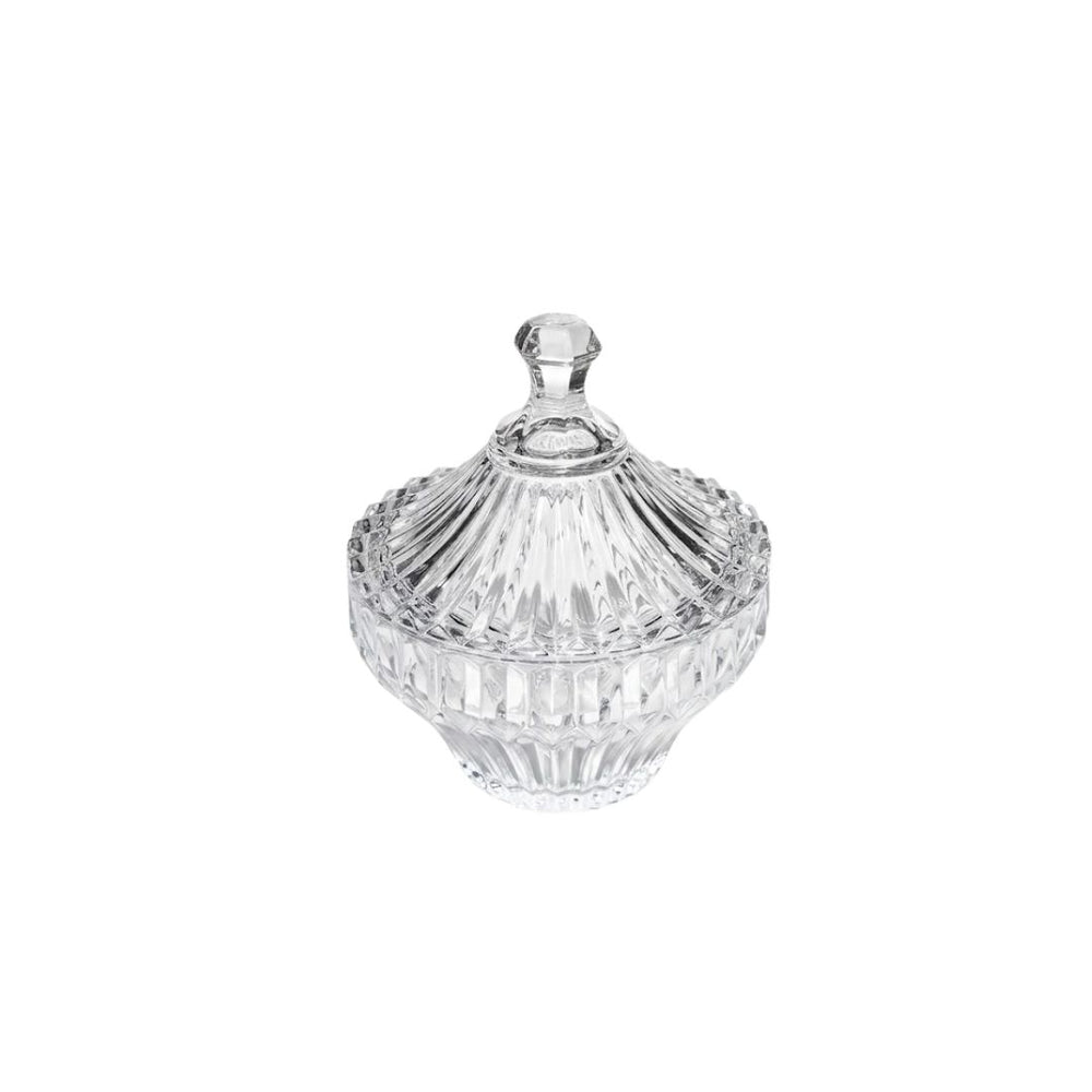Bombonera de cristal con diseño escalonado y tapa