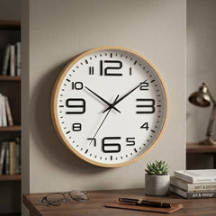 Reloj de pared redondo con carátula blanca y números negros