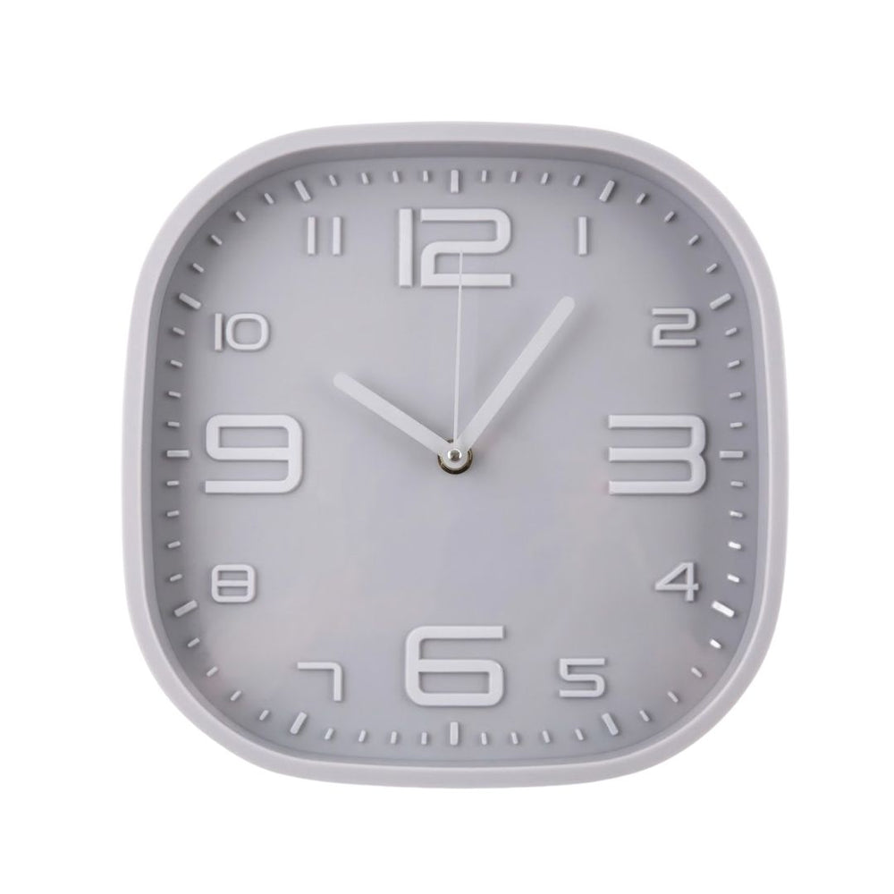 Reloj cuadrado gris con borde blanco