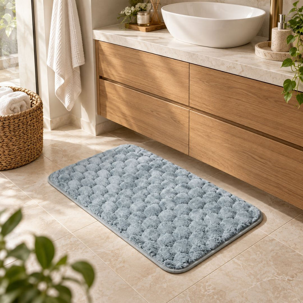 Tapete felpudo rectangular gris 60×40 cm con textura en relieve