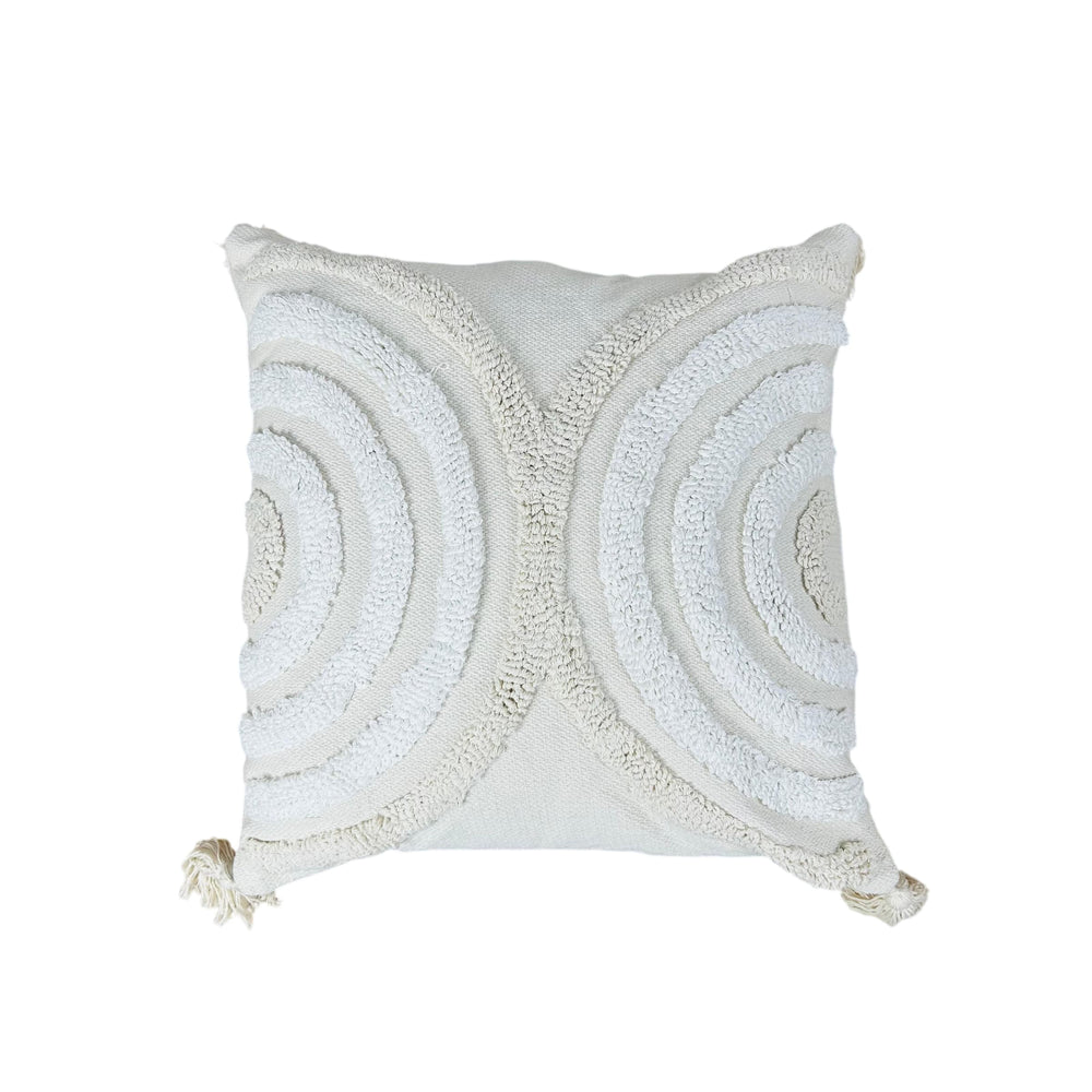 Cojín decorativo círculos blanco y beige 45×45 cm