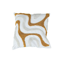 Cojín decorativo trazos beige y mostaza 45×45 cm