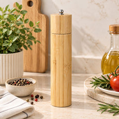 Pimentero de bambú natural de 20 cm con diseño cilíndrico para cocina y mesa