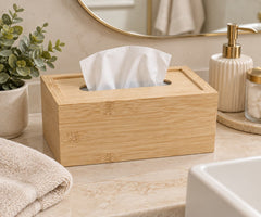 Dispensador de pañuelos rectangular de bambú natural 20x13 cm para baño y hogar