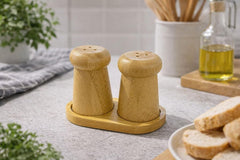 Set salero y pimentero de bambú con base diseño redondeado 8×12 cm