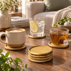 Set de porta vasos x6 circulares en bambú natural de 10 cm
