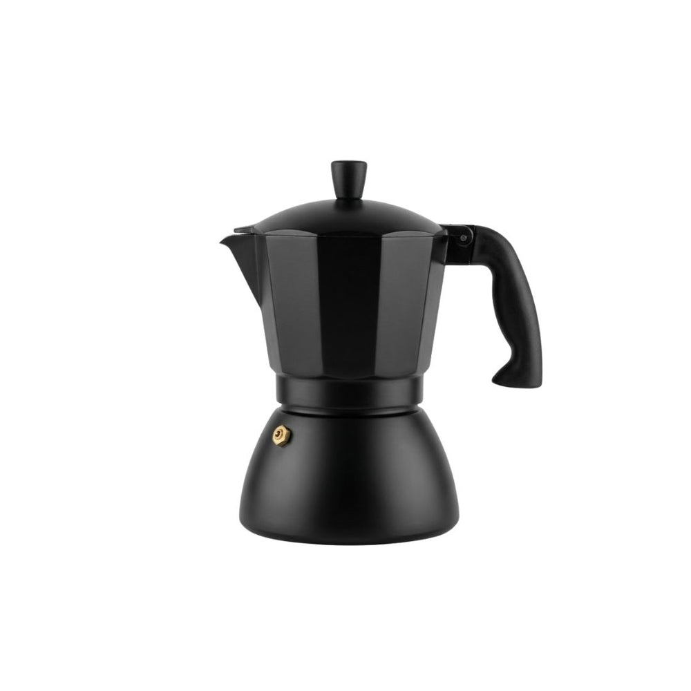 Cafetera italiana negra de aluminio para 6 tazas