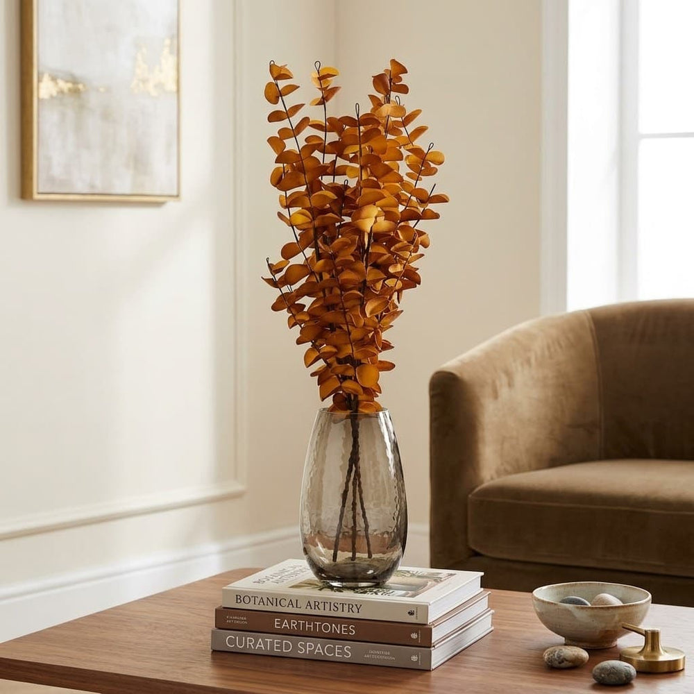 Flor decorativa eucalipto 54 cm color naranja para jarrón
