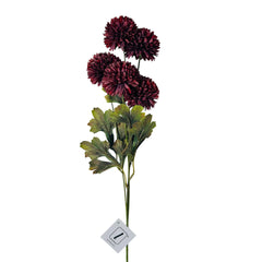 Flor decorativa de pompones de seda azul noche 65 cm con hojas verdes