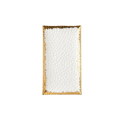 Bandeja decorativa blanca 30×17 cm con textura y borde dorado