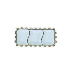 Bandeja decorativa de 3 compartimientos blanca y dorada