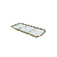 Bandeja rectangular dorada con tres divisiones 30×14 cm