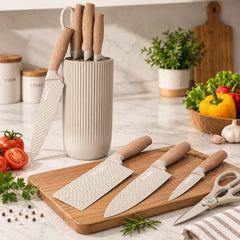 Set x5 cuchillos de cocina con mango de polipropileno efecto madera