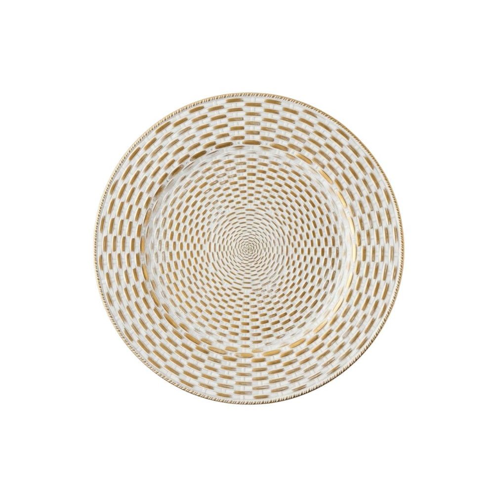 Plato base decorativo blanco con detalles dorados