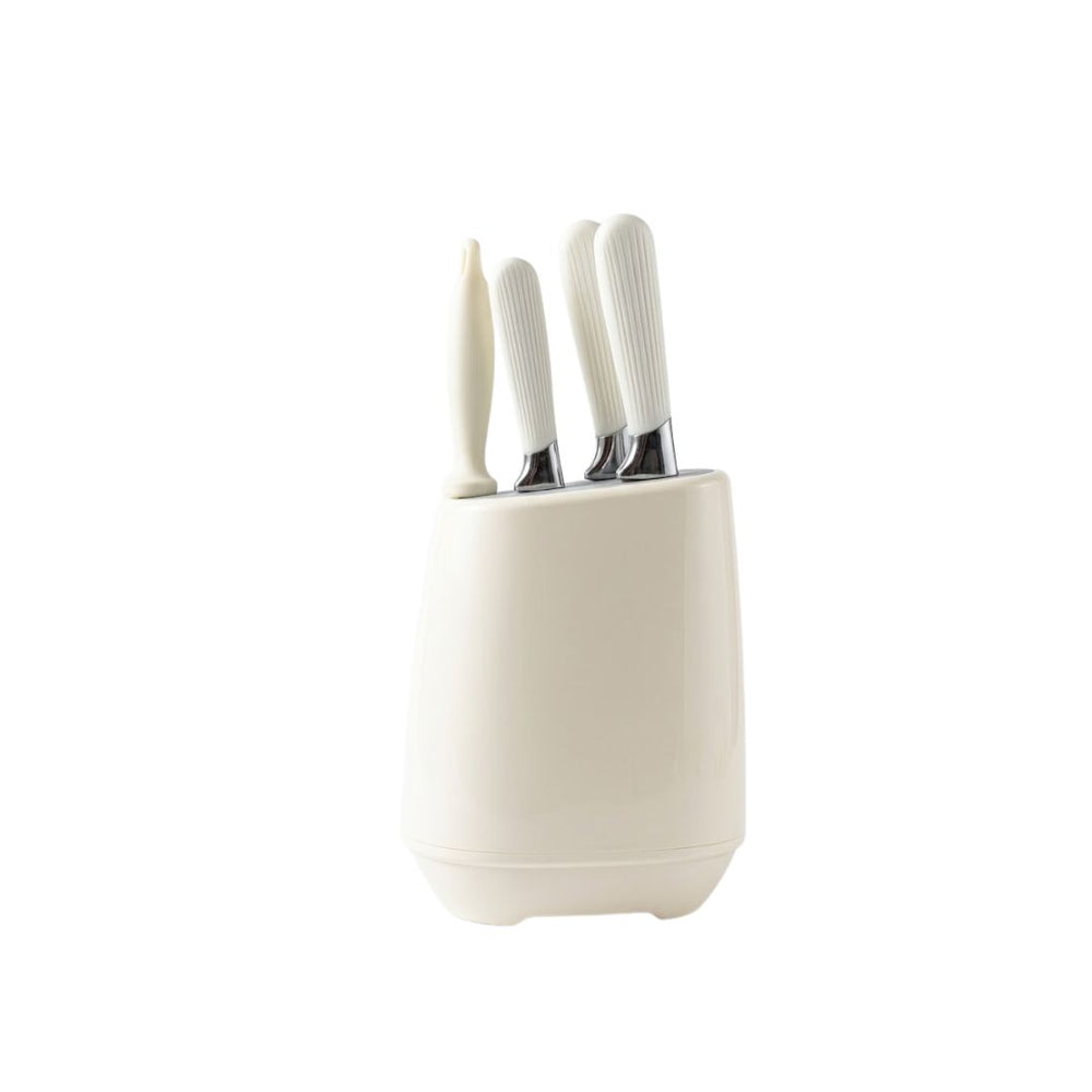 Set de cuchillos de cocina con soporte organizador beige.
