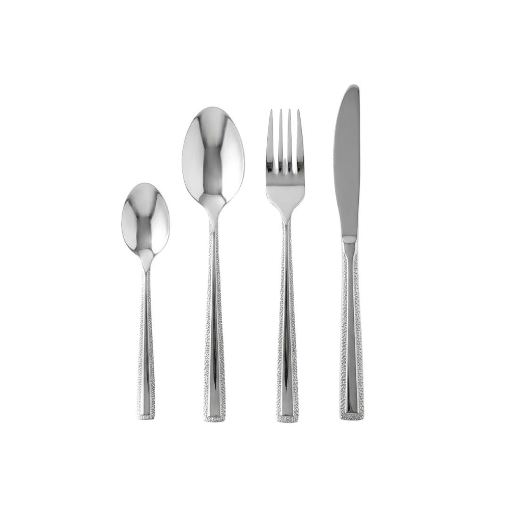 Set de cubiertos plateados en acero inoxidable con borde corrugado