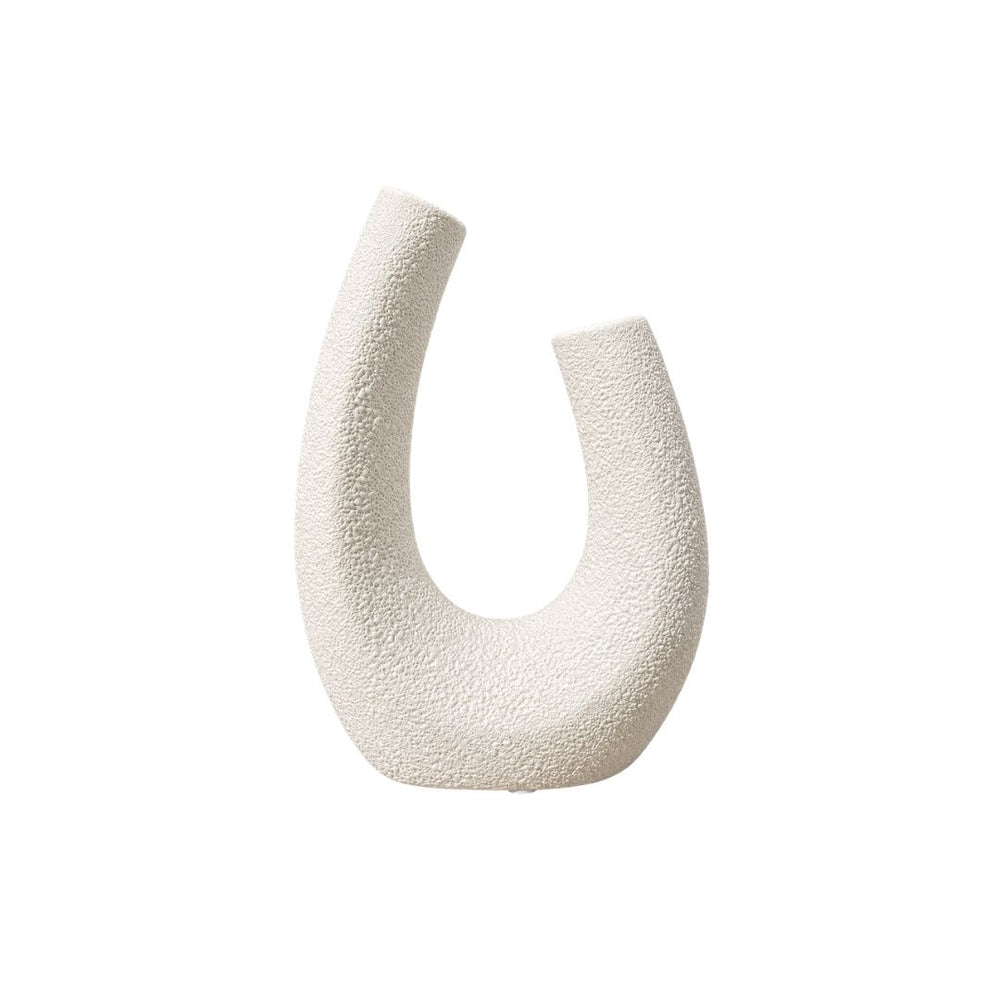 Florero decorativo blanco en forma de U con textura rústica