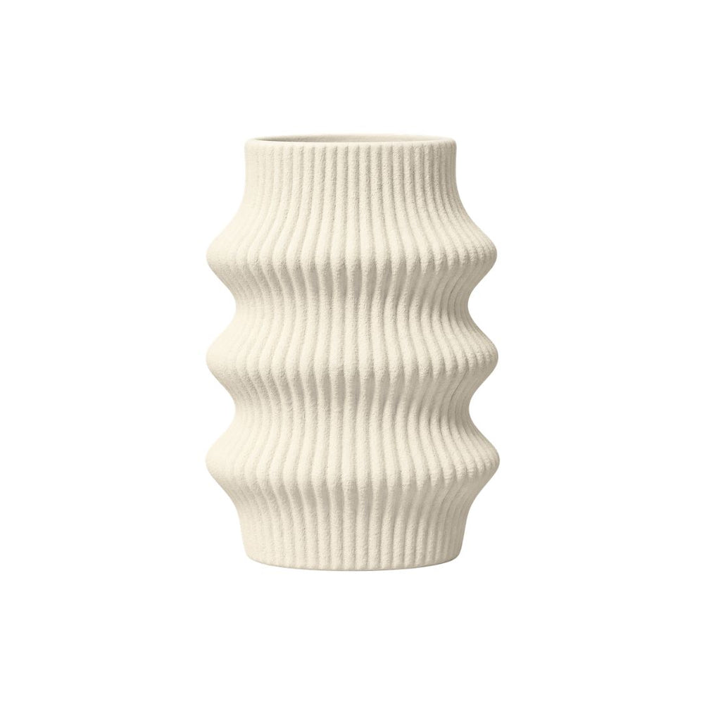 Florero decorativo blanco 18×10.5×25.5 cm con líneas verticales