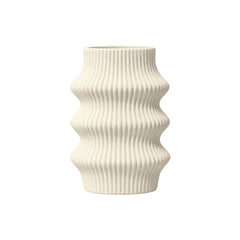 Florero decorativo blanco 18×10.5×25.5 cm con líneas verticales