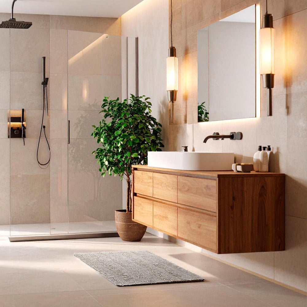 Tapete de baño Mohan beige 40x60 cm textura chenille